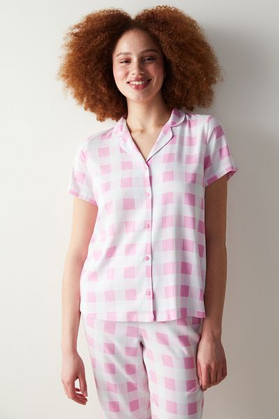 Penti Gingham Pink Shirt Pants Pajama Set