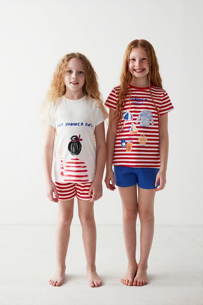 Penti Girl's Summer Days Printed Striped 2-Piece Pajama Set