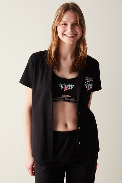 Penti Dark Shirt Black Pants Pajama Set - Powerpuff Girls Collection