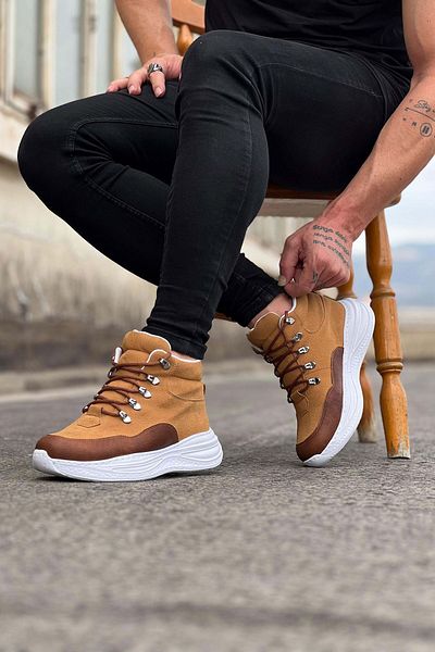 K&A Tan High Sole Half Ankle Boots