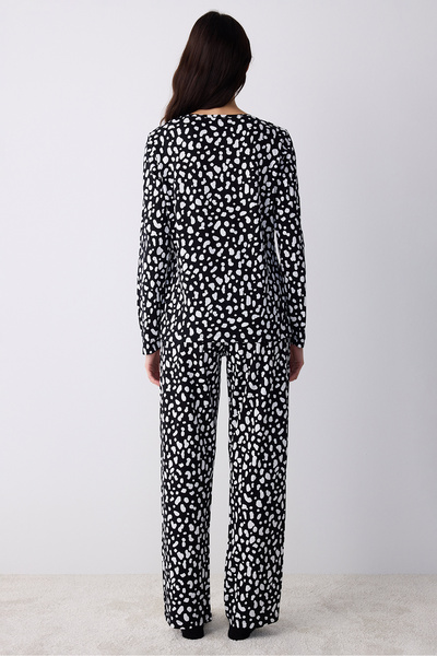 Penti Pamuklu Dark Leopard Siyah Pantolon Pijama Takımı