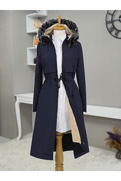 HİJABAYA Metal Star Detailed Hooded Long Coat