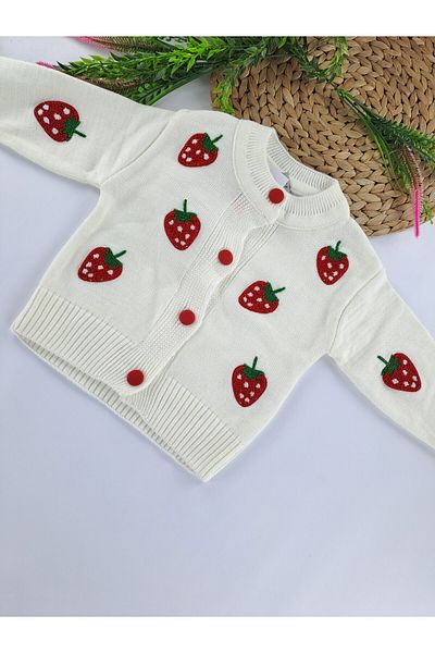Butik Плетена жилетка с шарка на ягоди и маргаритки за момичета, първокласно качество