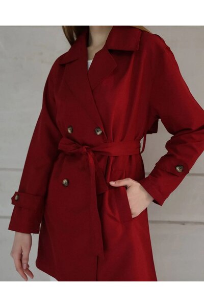 Brood Double Breasted Neckline Waist Tie Buttoned Thin Trench Coat