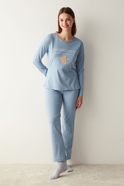 Penti Pantaloni cu mânecă lungă Gingerbread Set pijama albastră