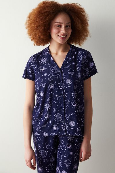 Penti Navy Blue Zodiac Patterned Shirt and Trousers Pajama Set