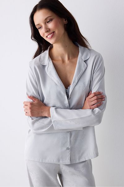 Penti Aura Satin Hellgraues Hemd- und Hosen-Pyjama-Set