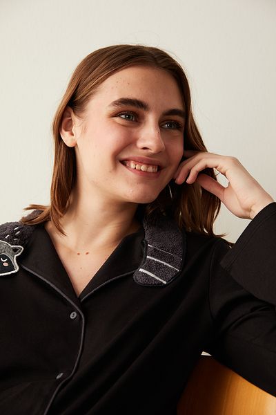 Penti Black Ringtail Shirt Pants Pajama Set