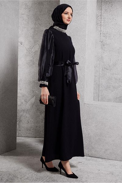TRENDTESETTÜR Βραδινό φόρεμα Hijab με μαύρη ζώνη - T 6754
