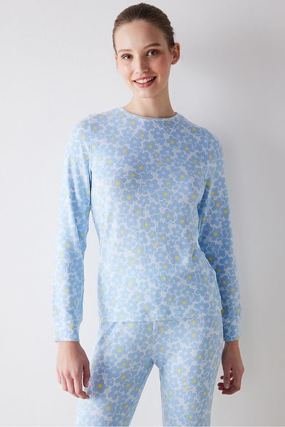 Penti Thermal Light Blue Flower Garden Pajama Set