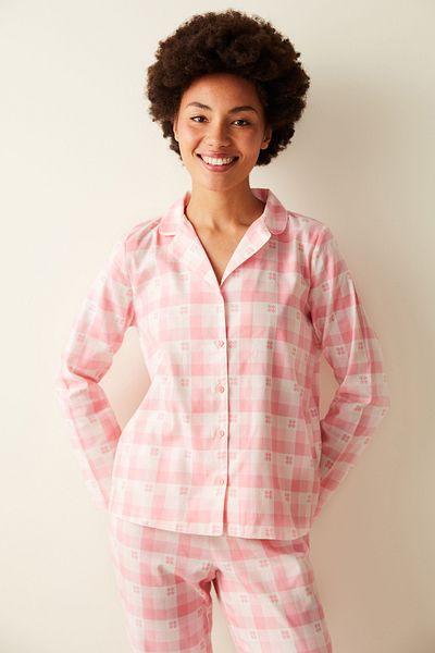 Penti Pink Checkered Shirt Trousers Pajama Set