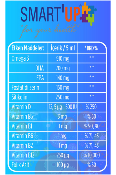 SMART UP Sitikolin Dha Omega 3 Ve Fosfatidilserin Iceren Balık Yağı B12 ( 200 ml )
