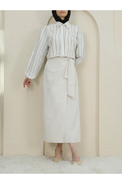 HİJABAYA Double Layer Side Tie Front Linen Skirt