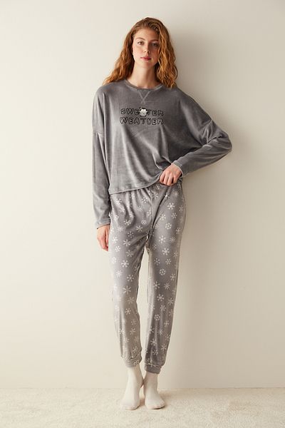 Penti Hanorac Fuzzy Imprimat Pinguin Top pijama gri