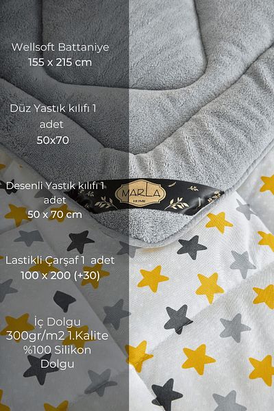 MARLA HOME STAR Diamond Patterned - Cotton Double Sided Fluffy Single Sleeping Set