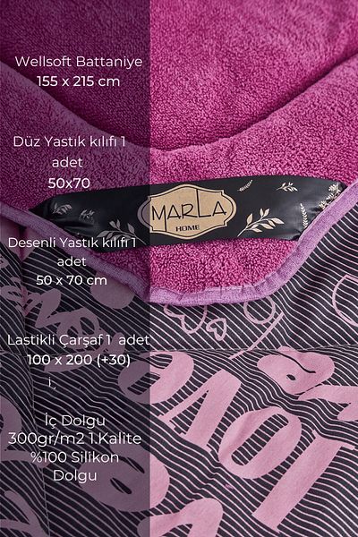 MARLA HOME Love Patterned Welsoft Cotton - Double Sided Single Fluffy Sleeping Set