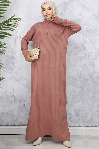 benguen 11026 Μοντέλο Dusty Rose Twill Long Knitwear Φόρεμα - Πέτο με φερμουάρ
