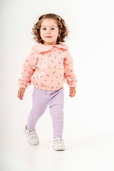 Tuffy Kids Baby Girl Floral Print Baby Collar Quilted Knitted Bottom Top Set 6-18 Months