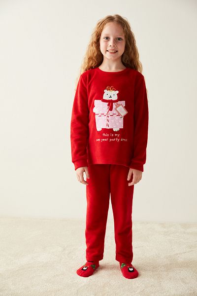 Penti Red Girl's Gift Package Printed Pajama Set