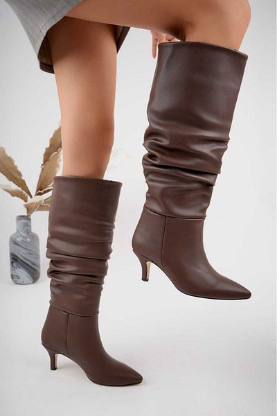 motto store Women's Heel Pull Boots Pointed Toe Heel Height 6cm