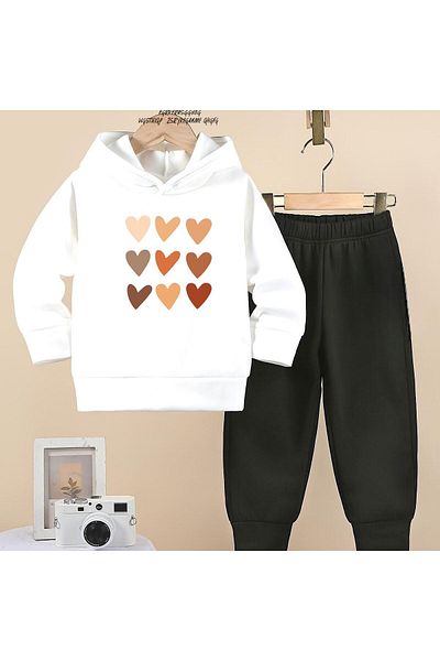 BENROMA Σετ παιδική αθλητική φόρμα Colorful Hearts Printed - Unisex Oversize Fit