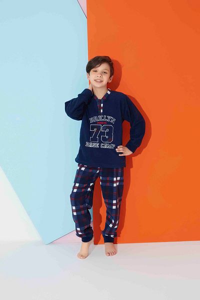 MEBA Boy's Collar Two-Button Cuffed Wellsoft Fleece Pajama Set