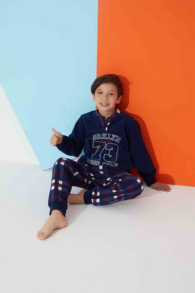 MEBA Boy's Collar Two-Button Cuffed Wellsoft Fleece Pajama Set