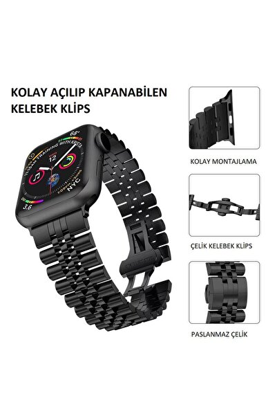 MercanSaat 22 mm Jubile Tasarım Paslanmaz Çelik Saat Kordonu Apple Watch Uyumlu
