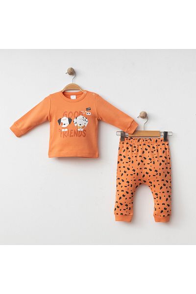 Gümüş Baby Kids Baby 2-Piece Set 100% Cotton Fabric, Natural Printed, Cuffed Trousers Bottom and Top Set