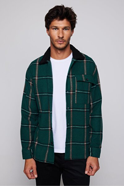 Tudors Oversize Uzun Kollu Geniş Kalıp Peluş Yaka Erkek Gömlek