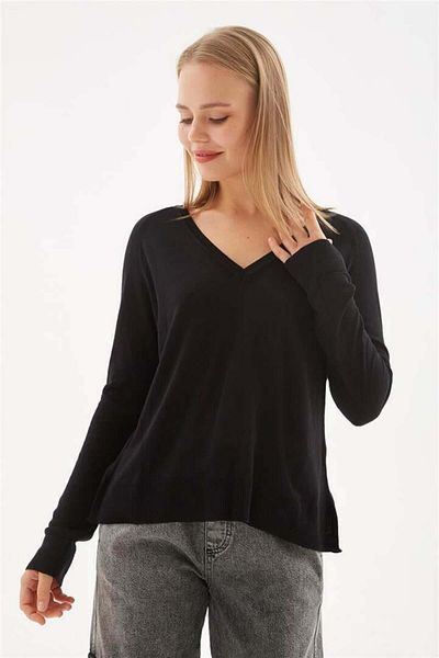 Fashion Friends Pulover negru cu decolteu în V
