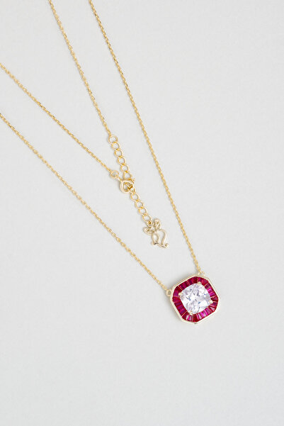 So CHIC... Renkli Yolculuk 18 Ayar Sarı Altın Kaplama Kare Kesim 45 Cm Gümüş Kolye