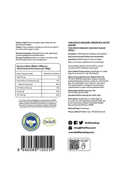 The LifeCo Organik Badem Unu 250 G & Organik Hindistan Cevizi Şekeri 300 G (GLÜTENSİZ, VEGAN)