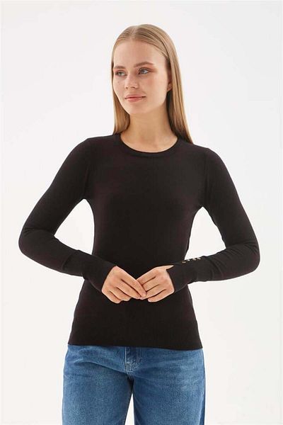 Fashion Friends Pulover negru cu gât crew