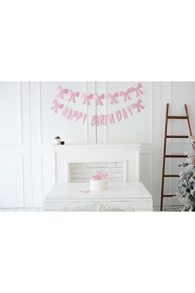 Partifabrik Σετ 8 ροζ ασημί στολίδια τοίχου και οδοντογλυφίδες μωρών - με θέμα το γυαλιστερό φιόγκο