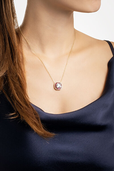 So CHIC... Renkli Yolculuk 18 Ayar Sarı Altın Kaplama Kare Kesim 45 Cm Gümüş Kolye