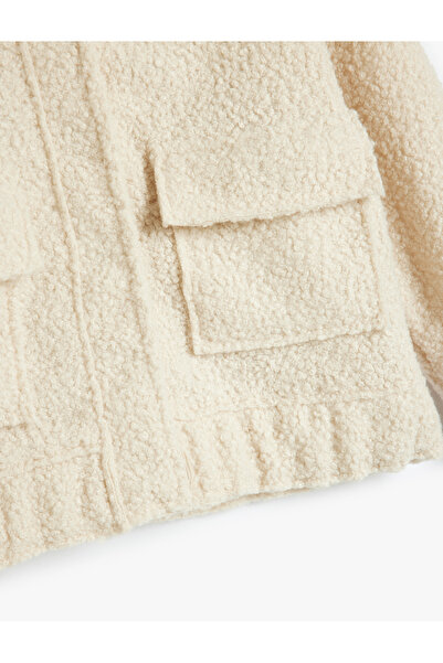 Koton Plush Jacket Stand Collar Cap Pocket Detail Long Sleeve