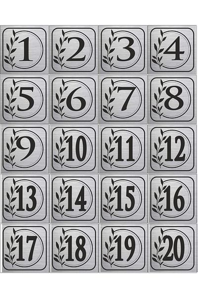 sıradışıhediyem Elit Model Metal Door - Apartment Apartment Table Cabinet Number Set 20 Pieces (Silver)