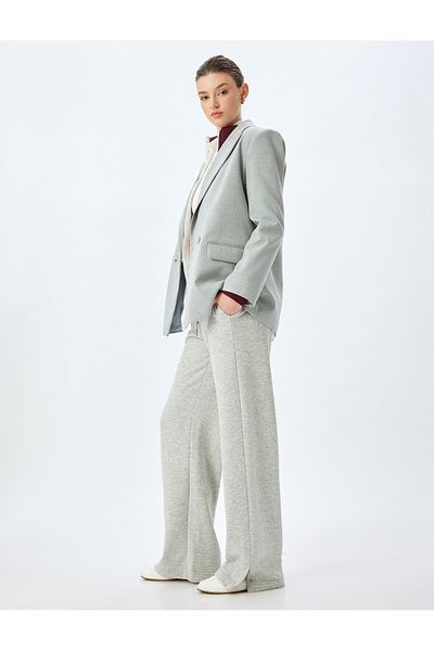 Koton Wide Leg Tie Waist Pocket Slit Detailed High Waist Thick Sweatpants
