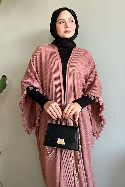 InStyle Dried Rose Knitwear Poncho with Tassel Detail on the Sleeves