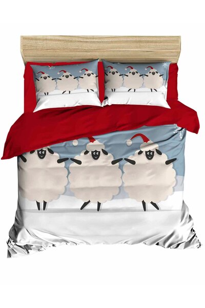 Generic Brand New Year's Cheerful Sheep Red Beret Digital Bedding Set