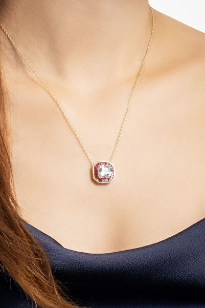 So CHIC... Renkli Yolculuk 18 Ayar Sarı Altın Kaplama Kare Kesim 45 Cm Gümüş Kolye