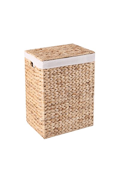 Evistro Dekoratif Kulplu Dikdörtgen Hasır Çamaşır Sepet Düzenleyici 37x29x52 cm
