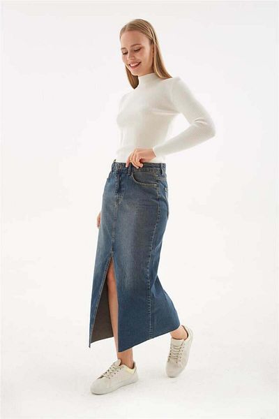 Fashion Friends Fusta midi din denim albastru
