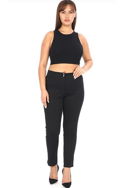 AKŞEN GİYİM Plus Size Women's - Full Summer Cotton Linen Trousers, Loose Lycra Pipe Leg