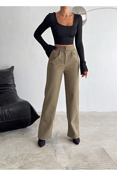 Gugus KADIN TREND KAŞE PALAZZO PANTOLON ÇİFT CEPLİ