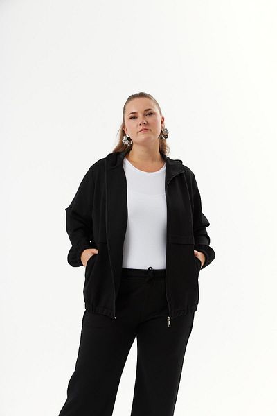 RMG Black Modal Sweatshirt - Plus Size, Hood and Zipper