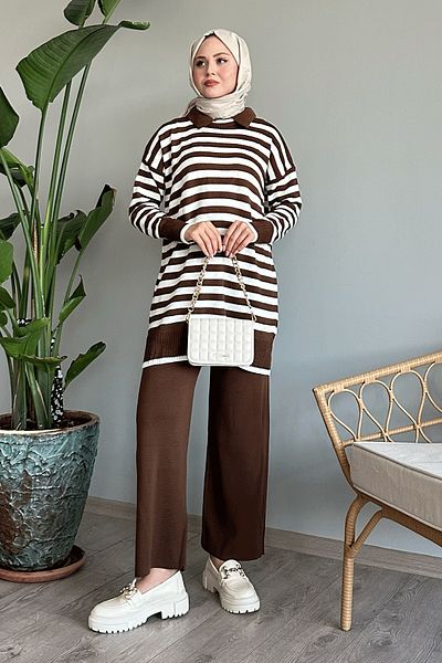 InStyle Set de tricotaje maro amar cu guler de cămașă