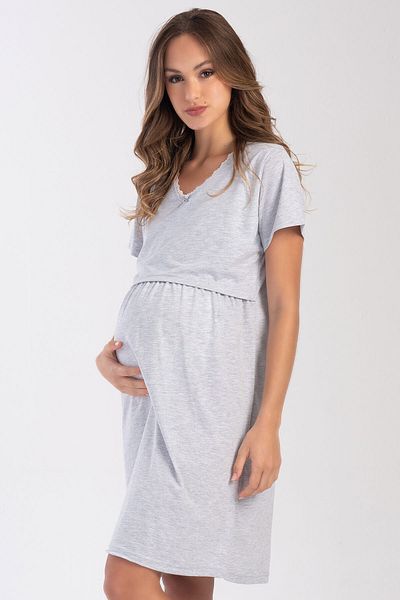 VİENETTA Women's V-Neck Collar Lace Gathered Maternity Nightgown, 403329