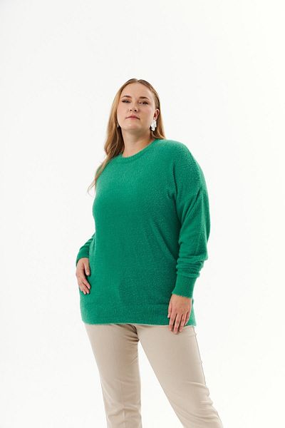 RMG Green Plus Size Cashmere Blended Bearded Knitwear Sweater